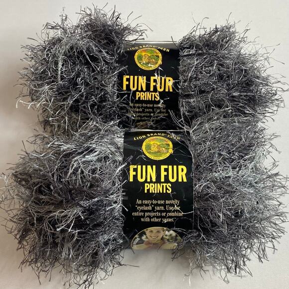 Lion Brand Fun Fur Yarn Gray Black Lava Eyelash Color #204 Lot of 2 Skeins NWT - Picture 1 of 7